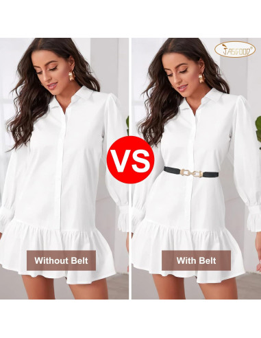 Cinturón Elástico Retro JASGOOD para Mujeres con Hebilla Dorada