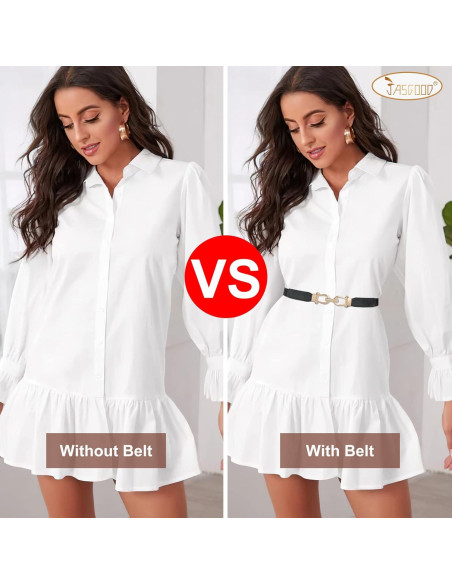 Cinturón Elástico Retro JASGOOD para Mujeres con Hebilla Dorada