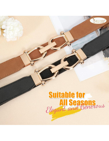 Cinturón Elástico Retro JASGOOD para Mujeres con Hebilla Dorada