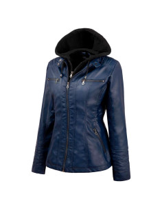 Chaqueta de Cuero Sintético Tagoo para Mujeres Talla Grande Azul Marino