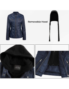 Chaqueta de Cuero Sintético Tagoo para Mujeres Talla Grande Azul Marino 2