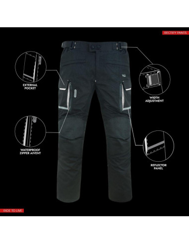 Pantalones de Motocicleta WD para Hombres 42 Regular Negro Plata