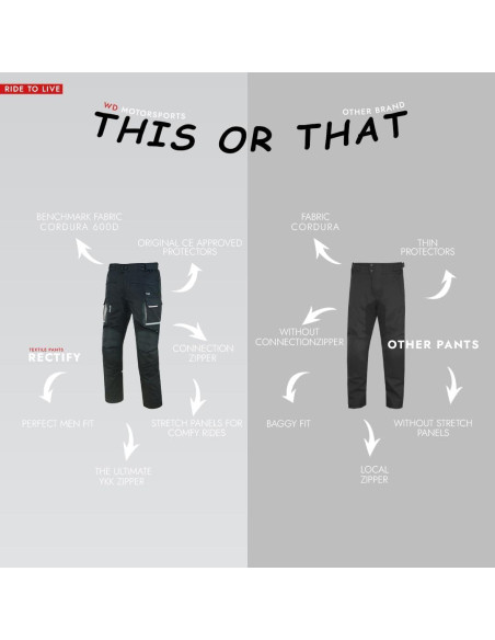 Pantalones de Motocicleta WD para Hombres 42 Regular Negro Plata