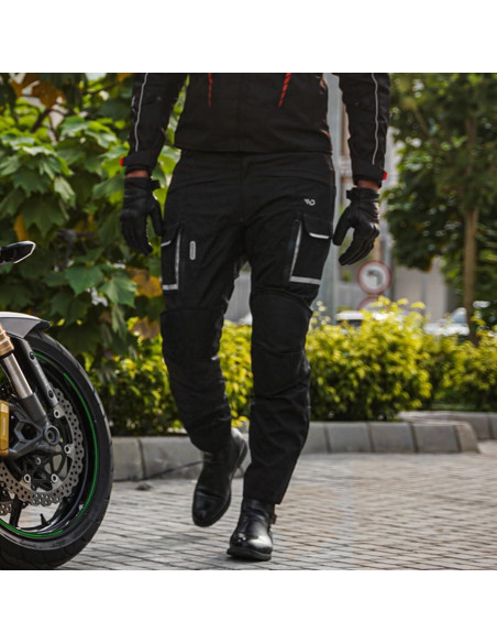 Pantalones de Motocicleta WD para Hombres 42 Regular Negro Plata