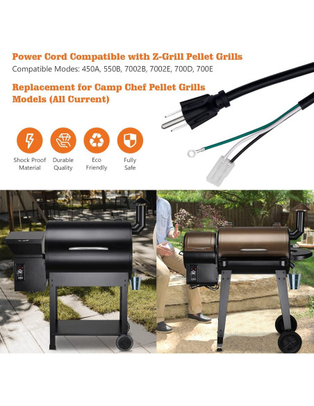 Cable de Alimentación de 1.83m YAOAWE para Parrillas de Pellet