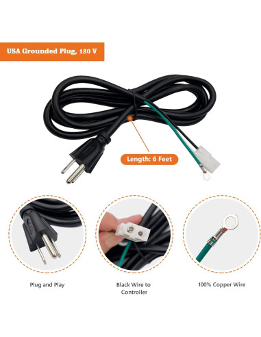 Cable de Alimentación de 1.83m YAOAWE para Parrillas de Pellet