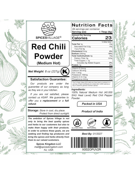 Polvo de Chile Rojo Spices Village 227 g - Picante Medio Kosher
