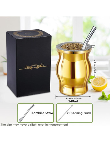 Taza de Yerba Mate Proceat de Acero Inoxidable 240 ml Oro