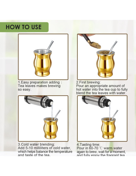 Taza de Yerba Mate Proceat de Acero Inoxidable 240 ml Oro