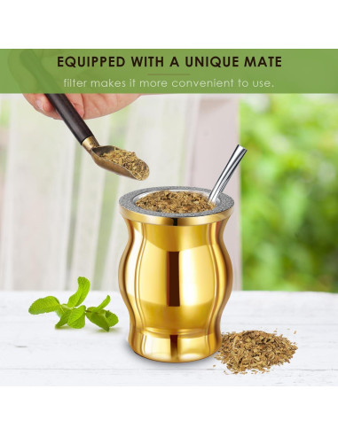 Taza de Yerba Mate Proceat de Acero Inoxidable 240 ml Oro