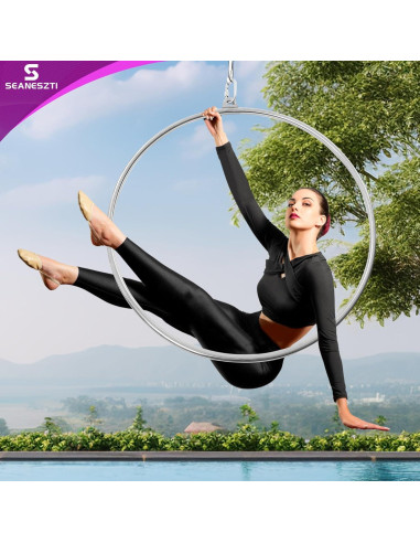 Aro Aéreo SEANESZTI 90 cm para Danza y Yoga, Carga 115 kg