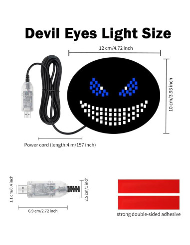 Luz Ojos de Diablo LED VOAKZEF Azul 11 Modos USB para Auto
