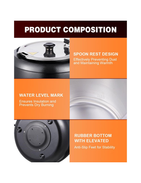 Calentador de sopa eléctrico JIVGDN 500W 40.2L acero inoxidable
