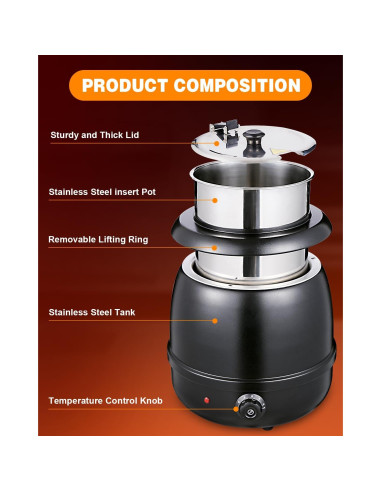 Calentador de sopa eléctrico JIVGDN 500W 40.2L acero inoxidable