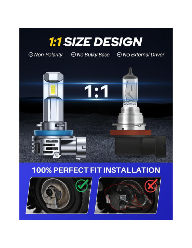 Bombillas LED AUTOONE H11 9005 70000LM 6500K Paquete de 4