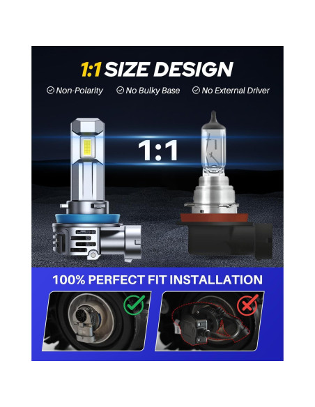 Bombillas LED AUTOONE H11 9005 70000LM 6500K Paquete de 4