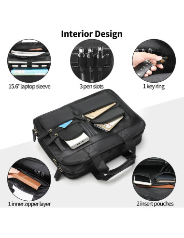 Maletín de Cuero Jack&Chris para Hombres 15.6" Impermeable