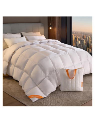 Edredón de Plumas Queen SONGMICS HOME 1550g Blanco Nube