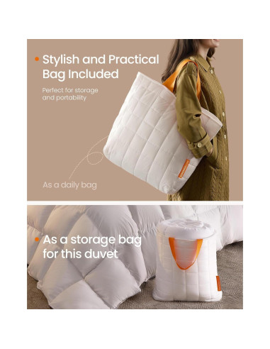 Edredón de Plumas Queen SONGMICS HOME 1550g Blanco Nube