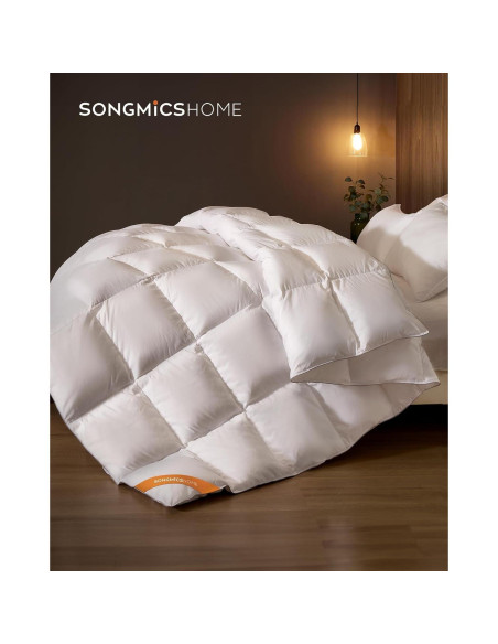 Edredón de Plumas Queen SONGMICS HOME 1550g Blanco Nube