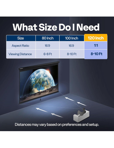 Pantalla de Proyector VIVOHOME Retráctil 120" 4K Manual HD