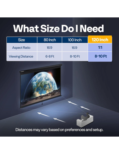 Pantalla de Proyector VIVOHOME Retráctil 120" 4K Manual HD