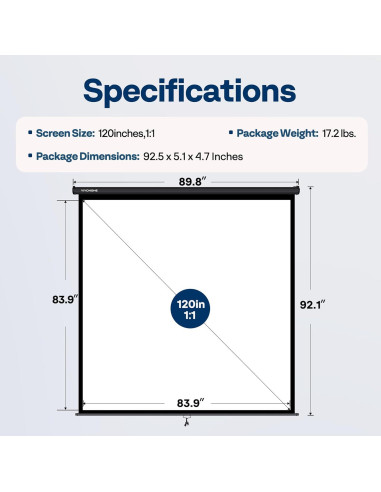 Pantalla de Proyector VIVOHOME Retráctil 120" 4K Manual HD