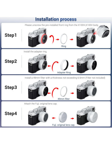 Anillo Adaptador de Filtro JJC AR-X100 para Fujifilm X100 - 49mm