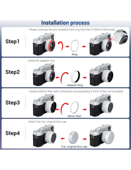 Anillo Adaptador de Filtro JJC AR-X100 para Fujifilm X100 - 49mm