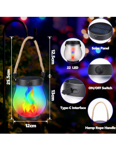 Linterna Solar de Llama Jyoiat Morada Impermeable 2 Pzs 2