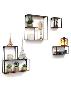Set de Estantes Flotantes de Pared Allgala - 4 Piezas Metal y Madera