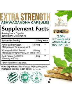 Suplemento de Ashwagandha Nature's Nutrition 2100mg - 60 Cápsulas Veganas 2