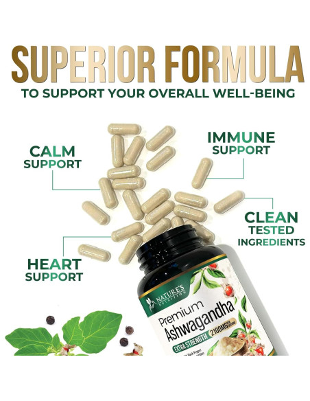 Suplemento de Ashwagandha Nature's Nutrition 2100mg - 60 Cápsulas Veganas