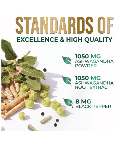 Suplemento de Ashwagandha Nature's Nutrition 2100mg - 60 Cápsulas Veganas