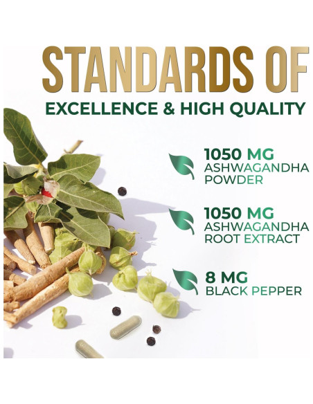 Suplemento de Ashwagandha Nature's Nutrition 2100mg - 60 Cápsulas Veganas