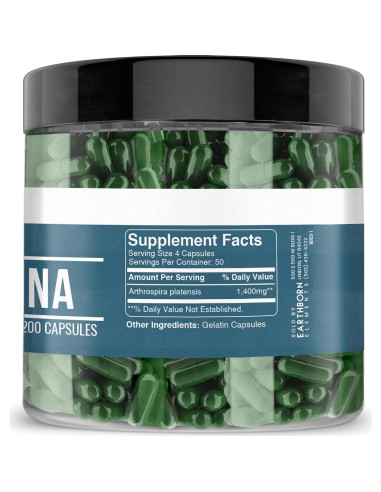 Espirulina 200 Cápsulas Elementos de la Tierra Pura Sin Aditivos