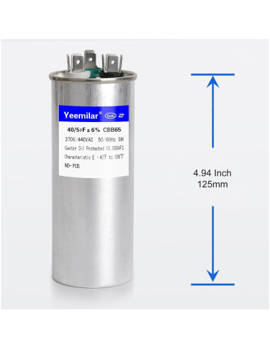 Capacitor CBB65 40+5uF 370V/440V Doble Función HVAC