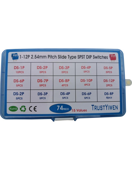 Kit de Interruptores DIP SPST Deslizantes 74PCS Rojo Azul