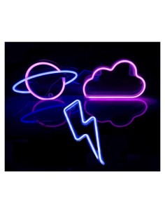 Kit 3 Luces Neon VIOPVERY Nube Relámpago Planeta LED