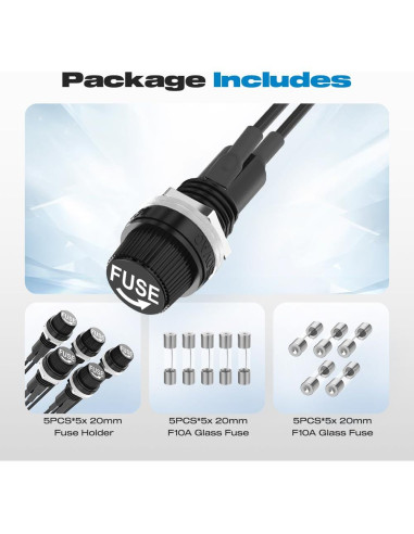 Portafusible 5x20mm Malictele con Cables Pre-soldados - Paquete de 5