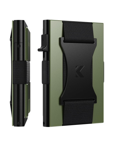 Billetera Minimalista de Metal Keymarx Verde Militar con Bloqueo RFID