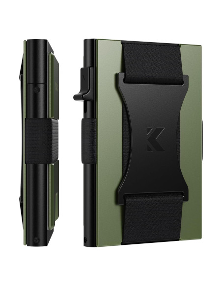 Billetera Minimalista de Metal Keymarx Verde Militar con Bloqueo RFID