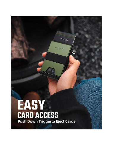 Billetera Minimalista de Metal Keymarx Verde Militar con Bloqueo RFID