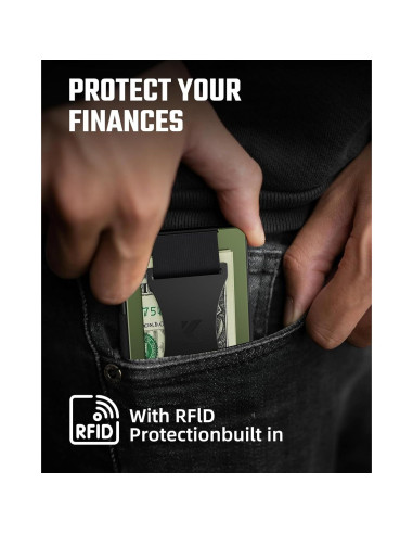 Billetera Minimalista de Metal Keymarx Verde Militar con Bloqueo RFID