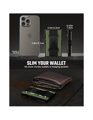 Billetera Minimalista de Metal Keymarx Verde Militar con Bloqueo RFID