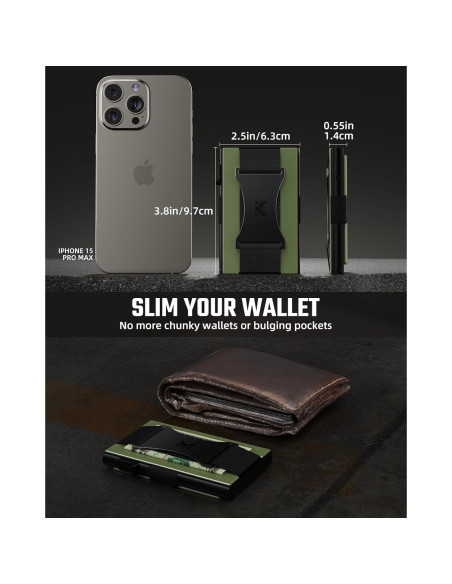 Billetera Minimalista de Metal Keymarx Verde Militar con Bloqueo RFID