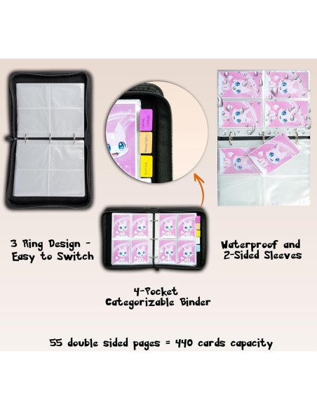 Álbum de Cartas Rosa Copperloom 440 Bolsillos con Pegatinas