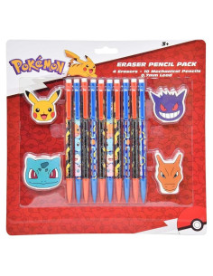 Set de Lápices y Borradores Pokémon - 10 Lápices 0.7mm + 4 Borradores