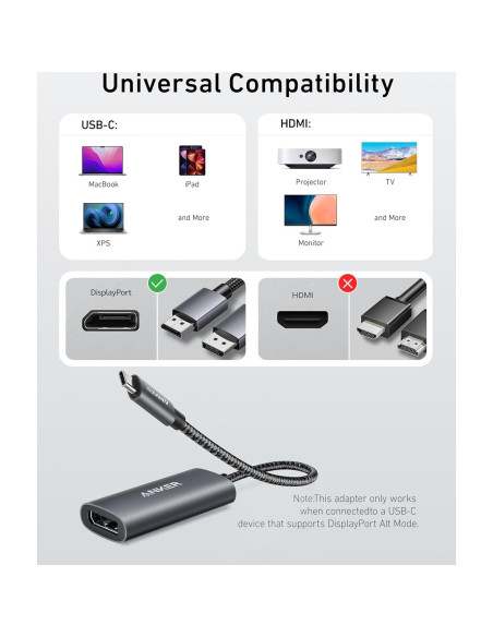 Adaptador USB-C a DisplayPort Anker A8318 8K@60Hz 4K@144Hz