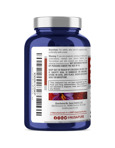 Extracto de Azafrán NusaPure 8850mg 200 Cápsulas Veganas
